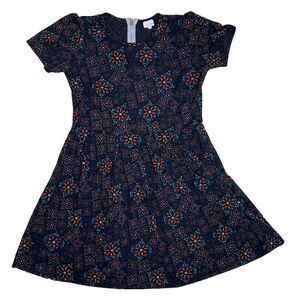 LuLaRoe Womens Dress‎ Size 3XL Amelia Black Blue Red Poinsettia Floral 3X Skater